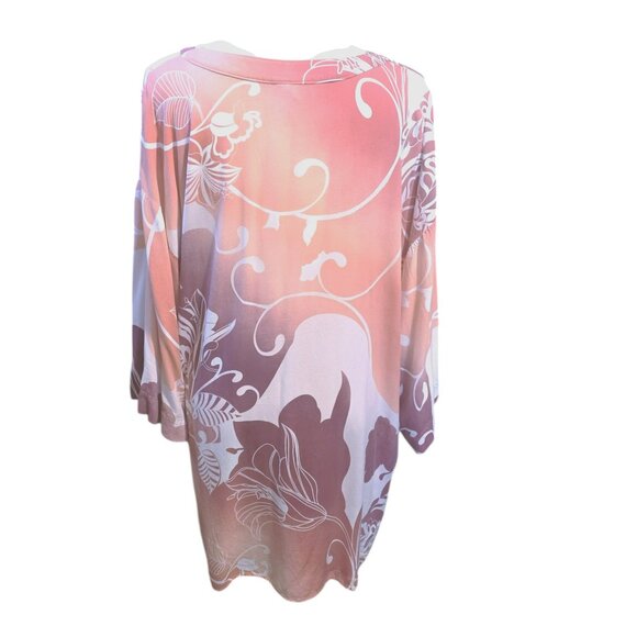 Natori V Neck Pink, Peach, White Long Sleeve Tunic Dress in Size XL - Picture 2 of 6